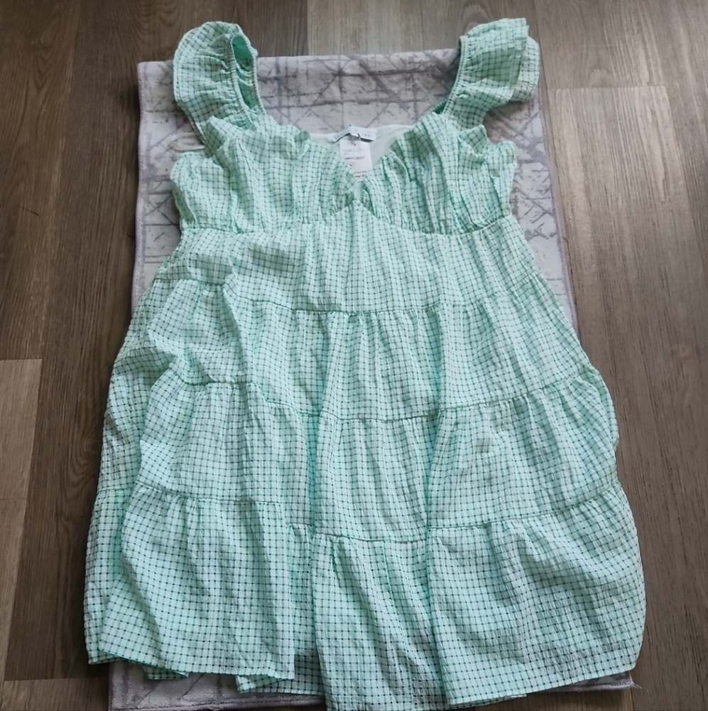 English Factory Kids Mint Checkered Ruffle Blouse